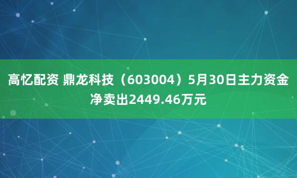 高忆配资 鼎龙科技（603004）5月30日主力资金净卖出2449.46万元