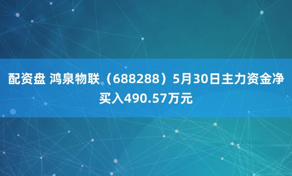 配资盘 鸿泉物联（688288）5月30日主力资金净买入490.57万元