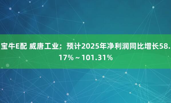 宝牛E配 威唐工业：预计2025年净利润同比增长58.17%～101.31%