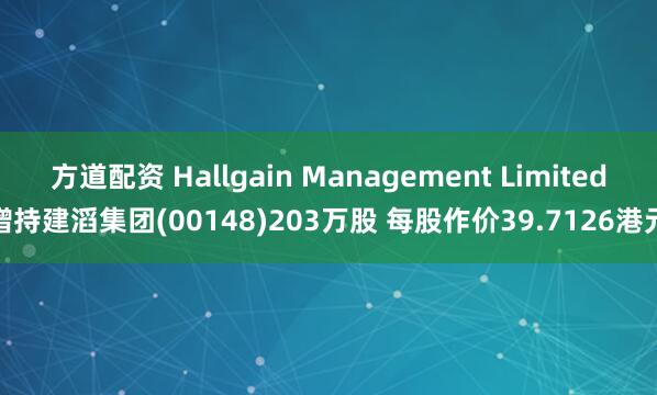 方道配资 Hallgain Management Limited增持建滔集团(00148)203万股 每股作价39.7126港元